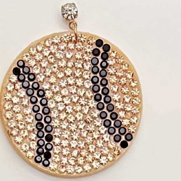 🏀Basketball Brown & Black Crystal Rhinestone Light Felt Back NBA 1.5” Earrings - Picture 2 of 3